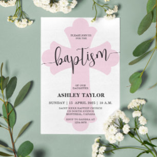 Light Pink Cross Baptism invitation