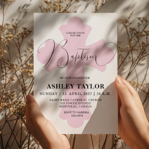 Light Pink Cross Baptism invitation