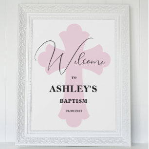 Light Pink Cross Baptism Welcome Sign
