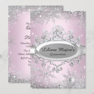 Light Pink Crystal Snowflake Princess Quinceanera Invitation