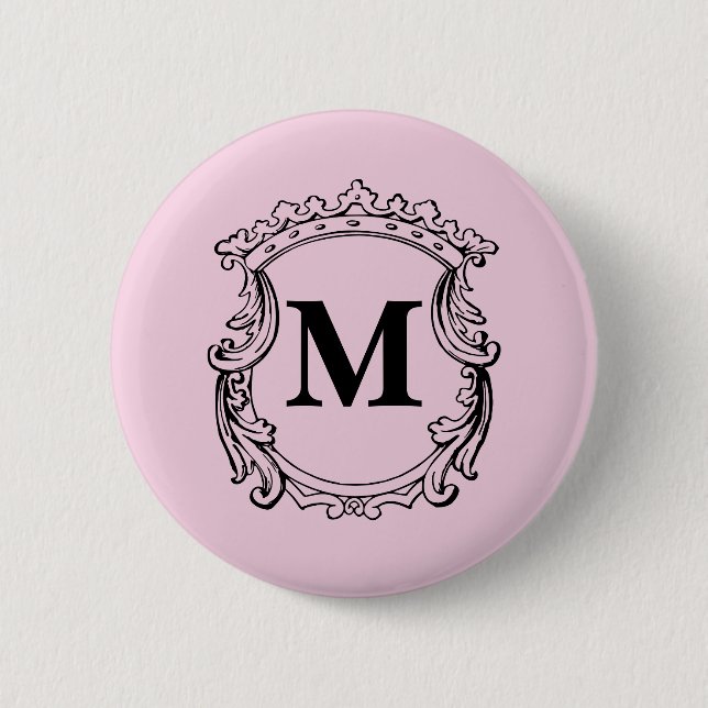 Light Pink Custom Monogram Crest 2 Inch Round Button (Front)