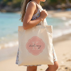 Light Pink Custom Personalized Monogram Tote Bag