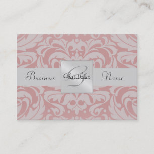 Light Pink Damask Silver Ribbon Business Card