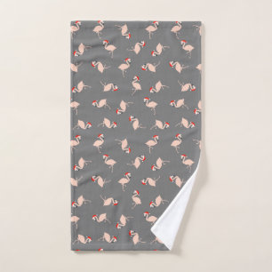 Light Pink Dark Gray Christmas Flamingo Pattern Hand Towel