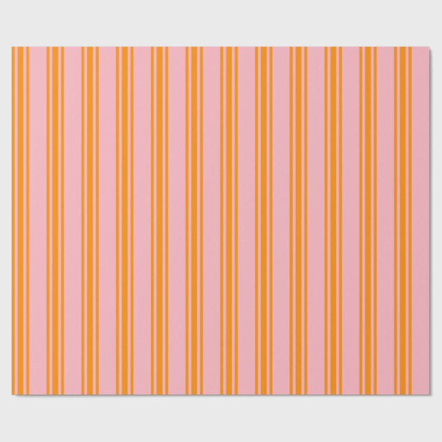 Light Pink & Dark Orange Colored Stripes Wrapping Paper (Flat)