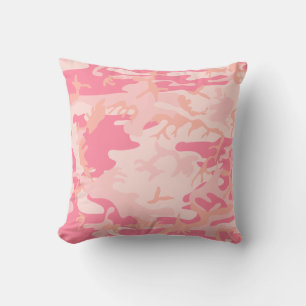 Light Pink Dark Pink and Peach Camo Camouflage Throw Pillow