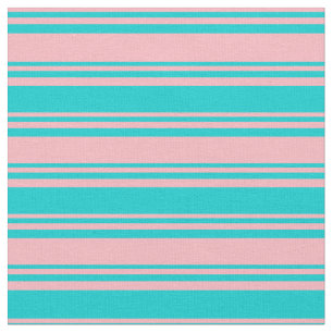 Light Pink & Dark Turquoise Striped/Lined Pattern Fabric