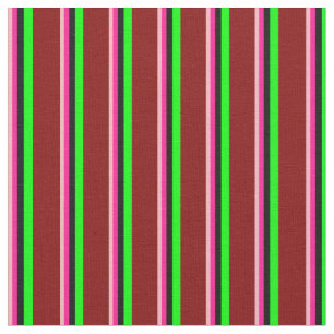Light Pink, Deep Pink, Black, Lime & Maroon Lines Fabric