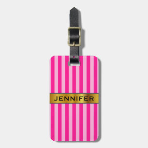Light Pink & Deep Pink Stripes + Custom Name Luggage Tag
