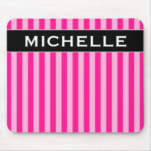 Light Pink & Deep Pink Stripes + Custom Name Mouse Pad