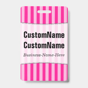 Light Pink & Deep Pink Stripes; Personalized Name Badge