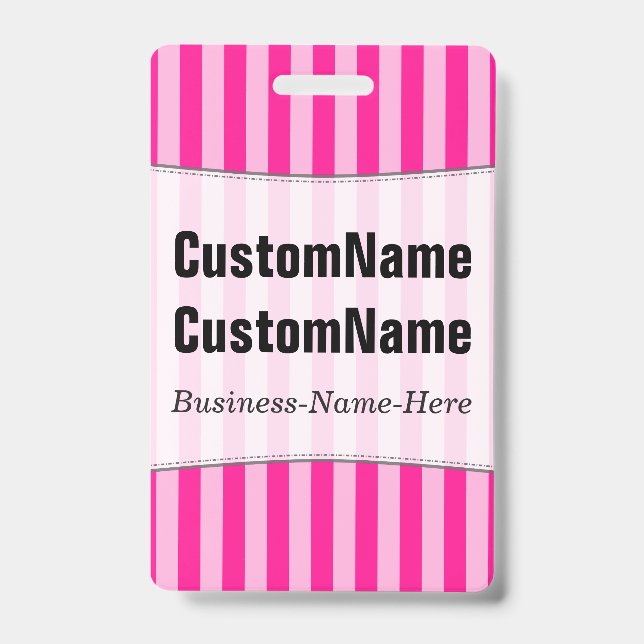 Light Pink & Deep Pink Stripes; Personalized Name Badge (Front)