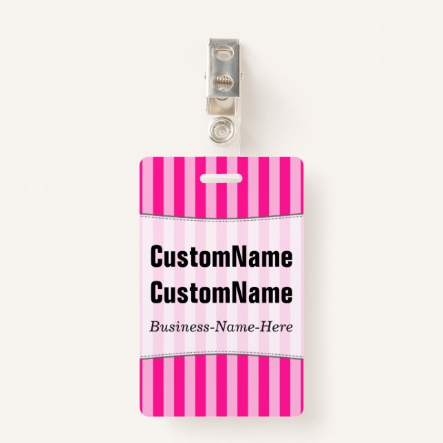 Light Pink & Deep Pink Stripes; Personalized Name Badge (Front with Clip)