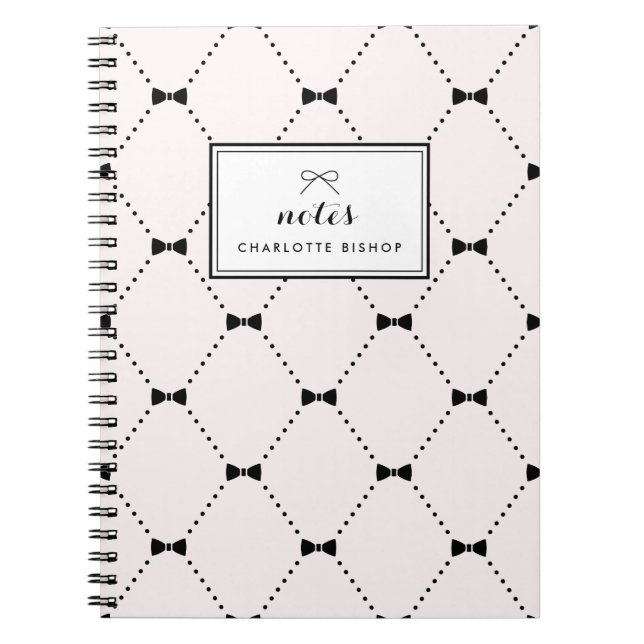 Light Pink Diamond Bows Pattern Personalized Notebook (Front)