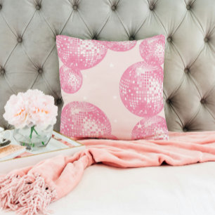 Light Pink Disco Balls, Girly Retro Style Throw Pillow