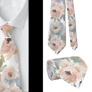 Light Pink Dusty Blue Roses Floral Neck Ties