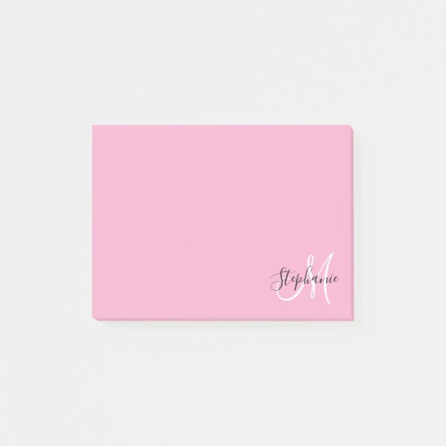 Light Pink Elegant Black and White Monogram Post-it Notes (Front)