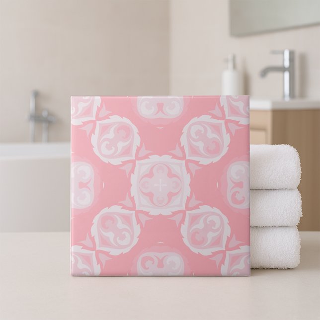 Light Pink Elegant Mosaic Baroque Vintage Pattern Tile (Creator Uploaded)