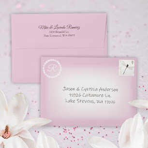 Light Pink Fade White Pre-addressed 5x7 Monogram Envelope
