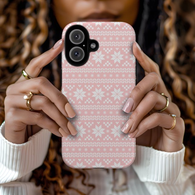 Light Pink Fair Isle Christmas Sweater Pattern Case-Mate iPhone Case (Creator Uploaded)