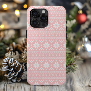 Light Pink Fair Isle Christmas Sweater Pattern iPhone 15 Pro Max Case