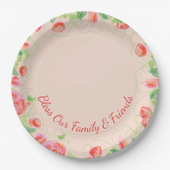 Light Pink Floral Accented Paper Plate (Front)