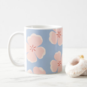 Light Pink Floral Cup with Blue Background