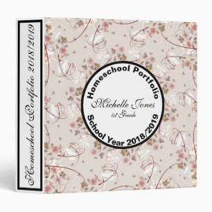 Light Pink Floral Design Homeschool Portfolio Binder