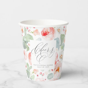 Light Pink Floral Elegant Cheers Paper Cups