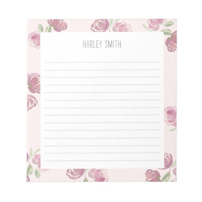Light Pink Floral Lined Notepad (Front)