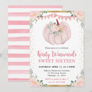 Light Pink Floral Pumpkin Fall Sweet 16 Invitation