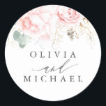 Light Pink Flowers Elegant Modern Wedding Classic Round Sticker<br><div class="desc">Soft pink floral wedding stickers</div>