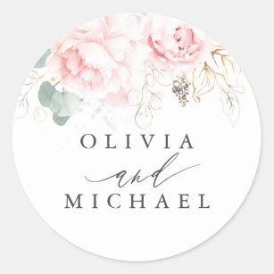 Light Pink Flowers Elegant Modern Wedding Classic Round Sticker
