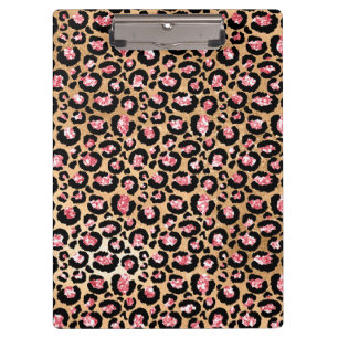 Light Pink Foil & Gold Glam Glitter Leopard Spots Clipboard
