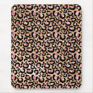 Light Pink Foil & Gold Glam Glitter Leopard Spots Mouse Pad