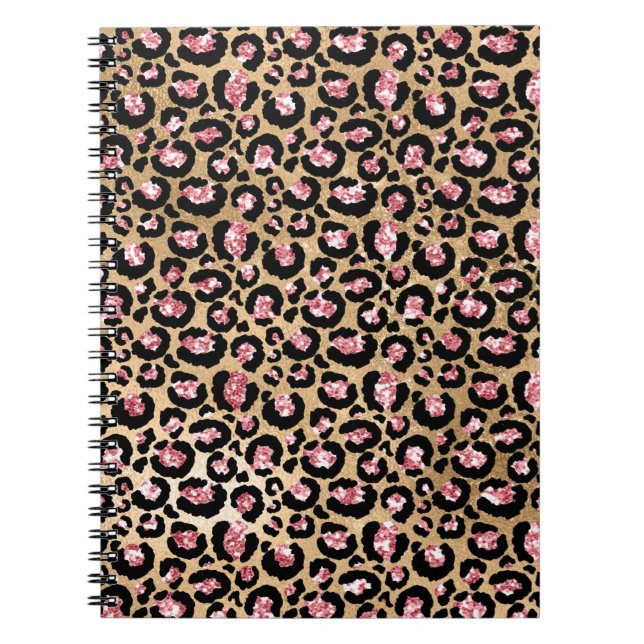 Light Pink Foil & Gold Glam Glitter Leopard Spots Notebook (Front)