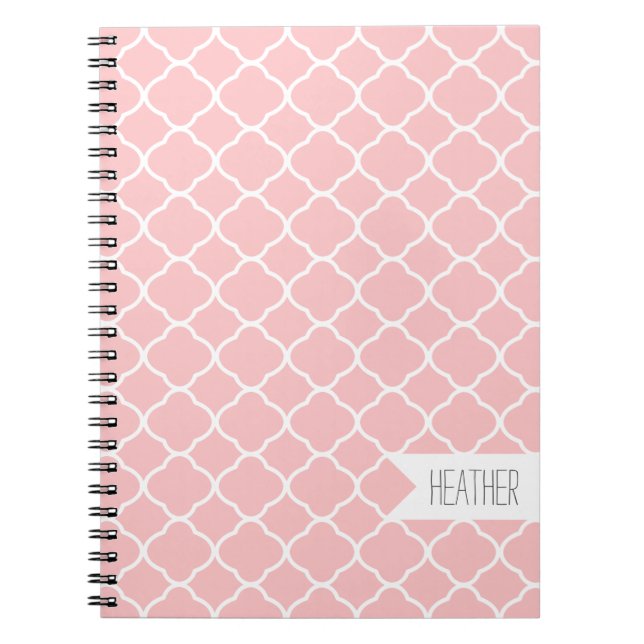 Light Pink Geometric Quatrefoil Pattern Custom Notebook (Front)