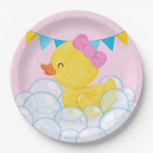 Light Pink Girl Watercolor Rubber Duck Party  Paper Plate