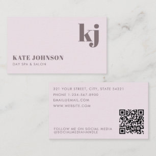 Light Pink Girly Day Spa Salon Initials QR Code Business Card