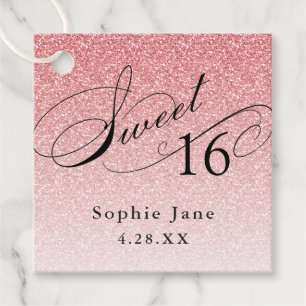 Light Pink Glam Glitter Sweet 16 Personalized Favour Tags