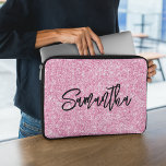 Light Pink Glitter Brush Script Name Laptop Sleeve<br><div class="desc">Create your own pale pink luxury glitter with name or monogram.
Customize the brush script font calligraphy style and size.
There are other font styles in the system.
Move,  duplicate or delete the faux sparkle graphic.</div>