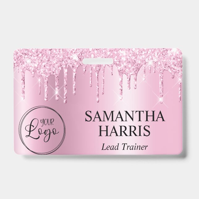Light Pink Glitter Drips Shimmer Badge (Front)