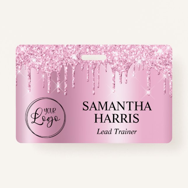 Light Pink Glitter Drips Shimmer Badge (Front)
