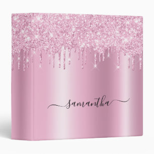 Light Pink Glitter Drips Shimmer Glam Name Binder