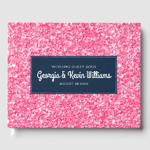 Light Pink Glitter Print Blue Accent Guest Book
