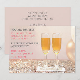Light pink gold 50th birthday champagne  invitation