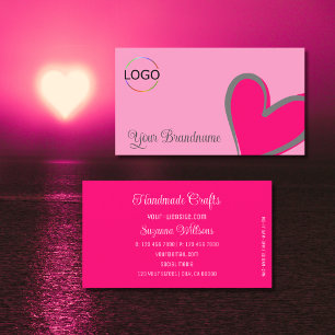 Light Pink Gorgeous Heart Modern with Logo Cute Business Card