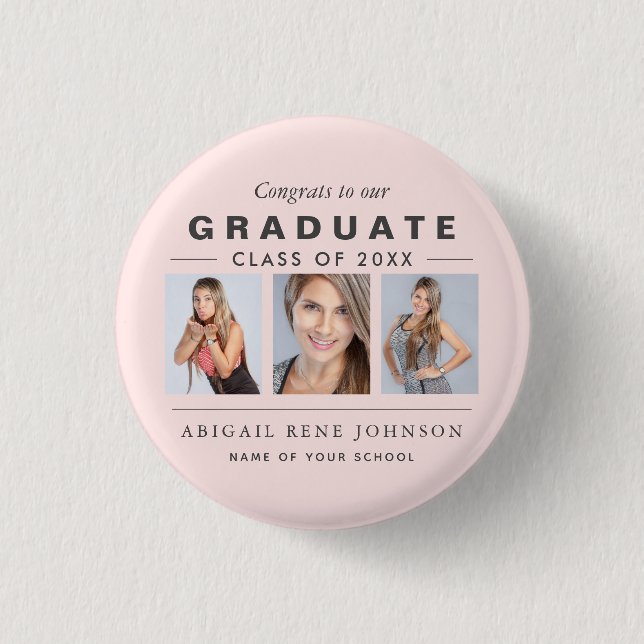 Light Pink Graduation Photo Collage Custom 1 Inch Round Button (Front)