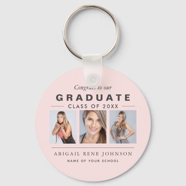 Light Pink Graduation Photo Collage Custom Keychain (Front)