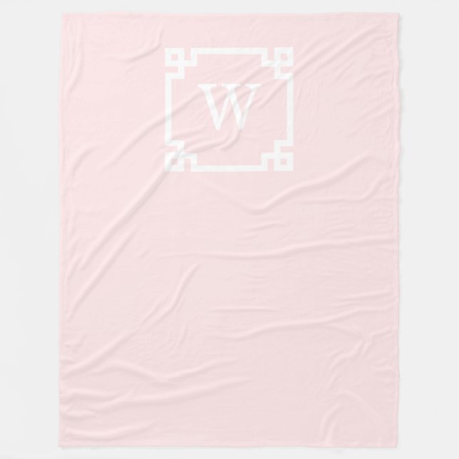 Light Pink Greek Key Frame #2 Initial Monogram Fleece Blanket (Front)